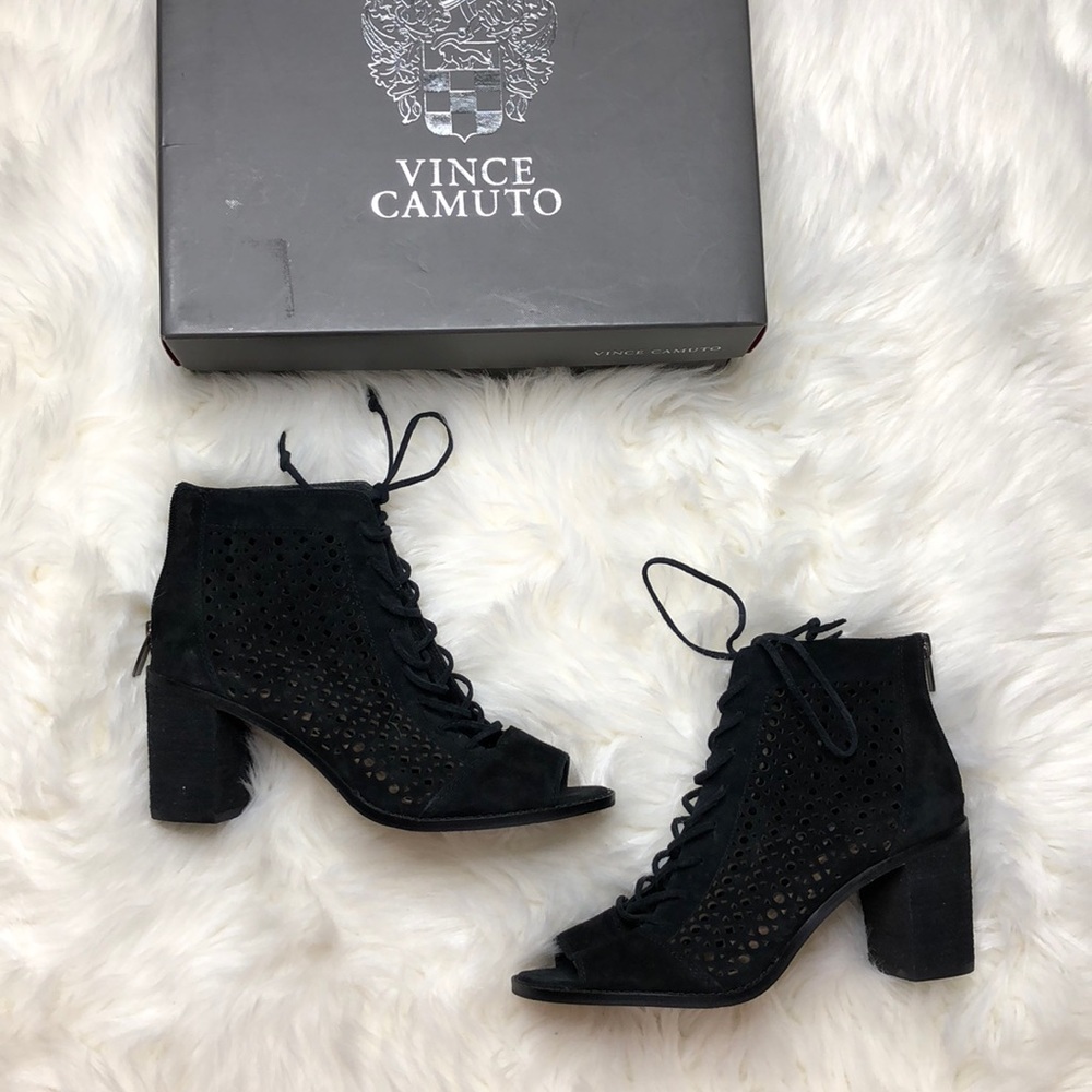Vince Camuto Black Suede Trevan Lace Up Bootie New without box…